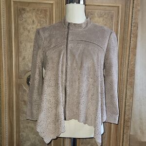 BCBGMaxAzria Beautiful Mocha Perforated Suede Off Center Zip Jacket NWT Size SM